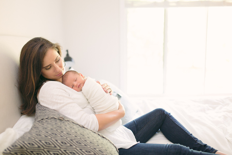 Mother with infant baby lifestyle newborn session in Northern VA