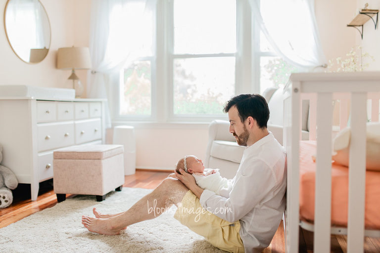 Newborn baby with Dad in the nursery in Gainesville VA